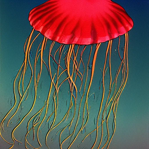 Image similar to jellyfish jumping up a mountain, alex gray