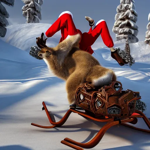 Image similar to ! dream kangaroos pulling a sled at north pole, trending on artstation, dramatic lighting, octane render, weta digital, micro details, 3 d sculpture, structure, ray trace, insane details, intricate, elite, ornate, elegant