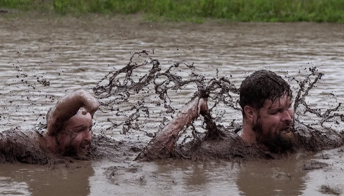 Prompt: man swimming trough the mud, russian style, hilarious, funny, meme, realistic, detailed, 4 k