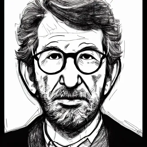Image similar to a realistic yet scraggly portrait sketch of the side profile of a stern and sophisticated stephen spielberg, trending on artstation, intricate details, in the style of frank auerbach, in the style of sergio aragones, in the style of martin ansin, in the style of david aja, in the style of mattias adolfsson