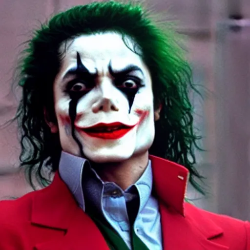 Image similar to michael jackson as the joker, movie frame