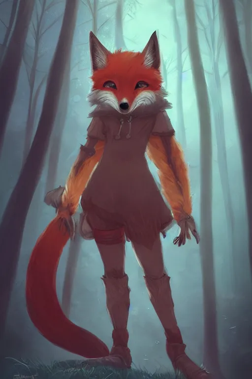 Image similar to an anthropomorphic medieval fox with a fluffy tail in the forest, trending on artstation, trending on furaffinity, digital art, by kawacy, anime, furry art, warm light, backlighting