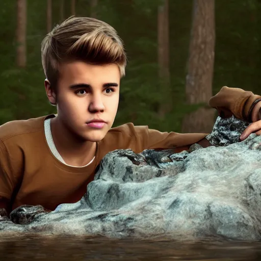 Image similar to hyperrealistic dslr film still of justin bieber constructing beaver dam, stunning 8 k octane comprehensive 3 d render, inspired by istvan sandorfi & greg rutkowski & unreal engine, perfect facial symmetry, dim volumetric cinematic lighting, extremely hyper - detailed, incredibly real lifelike attributes & flesh texture, intricate, masterpiece, artstation, stunning