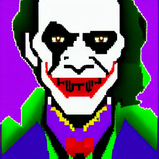 Prompt: Pixel art of Willem Dafoe as the Joker