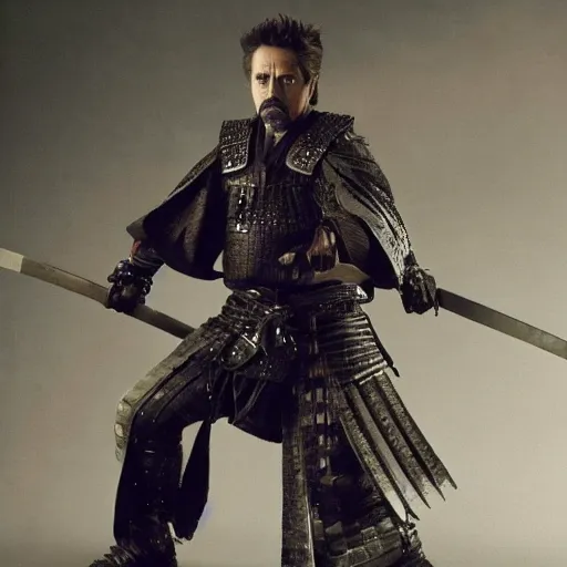 Image similar to Robert John Downey Jr as samurai , an film still