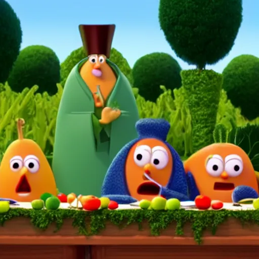 Image similar to veggietales characters last supper, 4k