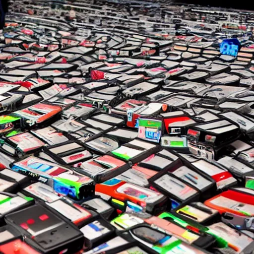 Prompt: 1000 Nintendo Consoles in a pile