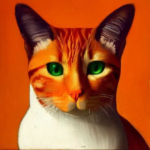 Image similar to an orange cat by jan vermeer, oil painting, highly detailed ， headshot, 8 k