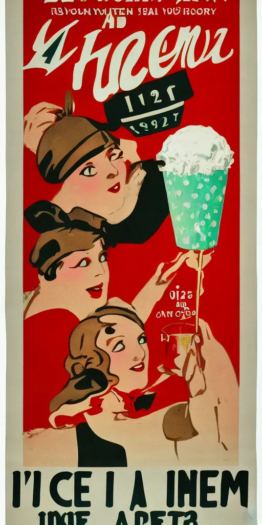 Image similar to a 1 9 2 0 s poster advertising ice cream