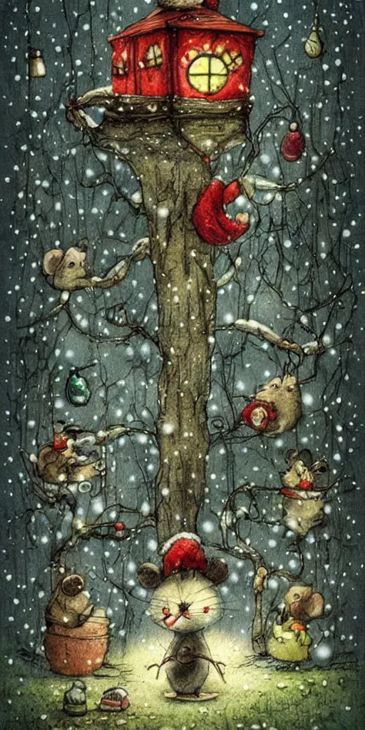 Prompt: a christmas mouse scene by alexander jansson