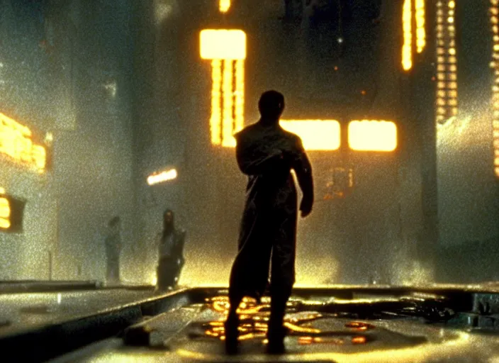 Prompt: scene from the 1992 science fiction film Blade Runner