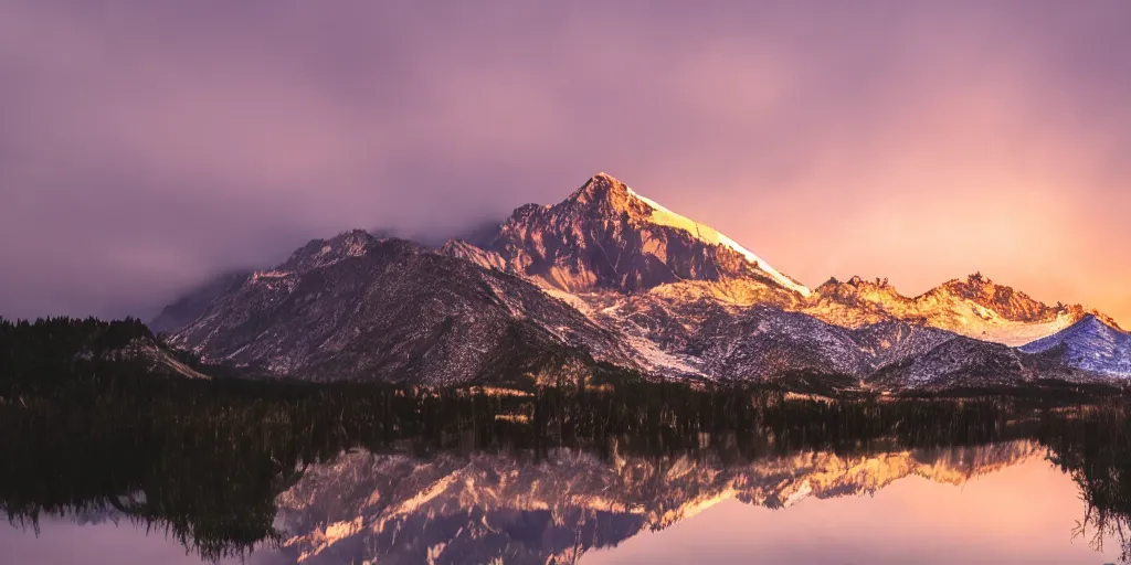 Image similar to a mountain floats in the clouds and shines brightly