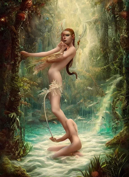 Prompt: a beautiful siren in a river of the amazon, fantasy art, matte painting, visionary art