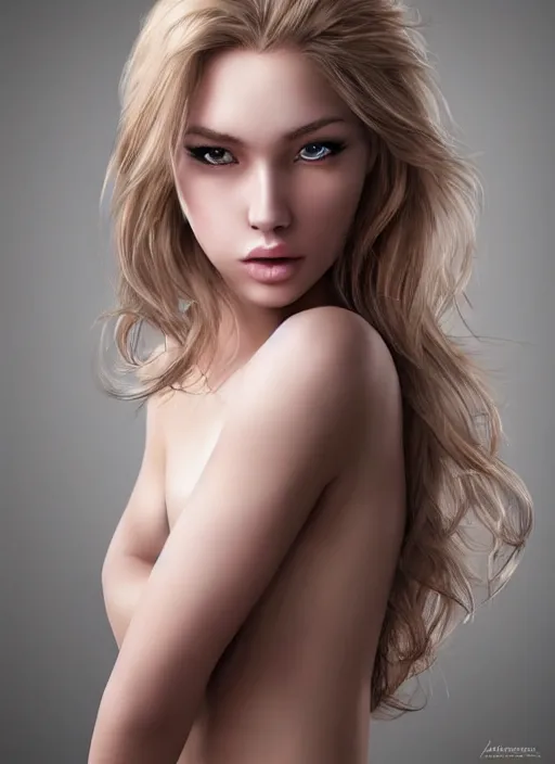 Image similar to gorgeous female photo, professionally retouched, soft lighting, realistic, smooth face, full body shot, torso, perfect eyes, intriguing look, enticing, romantic, agitated appearance, untidy, playful, sharp focus on eyes, 8 k, high definition, insanely detailed, intricate, elegant, art by artgerm and j scott campbell