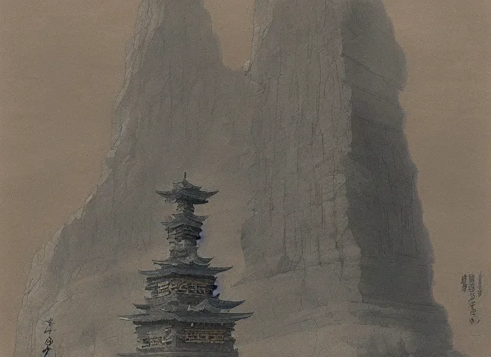 Prompt: japanese painting of a monument by watanabe kazan and gu kaizhi 8 k 3 d and cgsociety