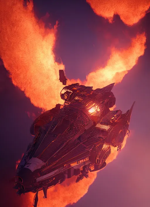 Image similar to Endeavor, flames, light atmosphere, cinematic shot, intricate, ornate, photorealistic, ultra detailed, realistic, 100mm, photography, octane, high definition, depth of field, bokeh, 8k, artstation