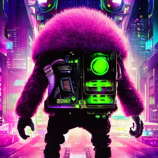 Image similar to high quality 3 d render cyberpunk very tennis ball monster highly detailed, unreal engine cinematic smooth, in the style of blade runner & detective pikachu, hannah yata charlie immer, purple light, low angle, uhd 8 k, sharp focus, illustrated by basil gogos