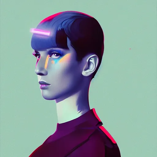 Image similar to portrait handsome androgynous sci - fi girl, blade runner 2 0 4 9, futuristic metropolis, digital art, pop art by hsiao - ron cheng