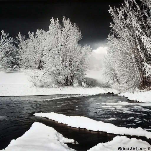 Image similar to photo, green river wyoming, snowstorm, kodak ektachrome 1 2 0,