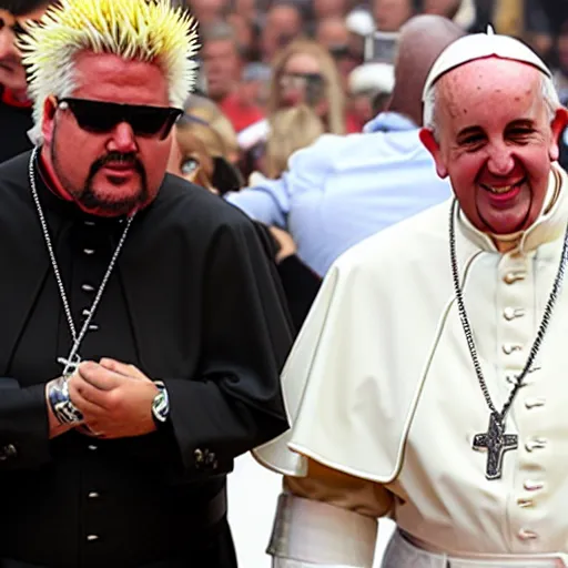 Image similar to guy fieri and pope francis he a child