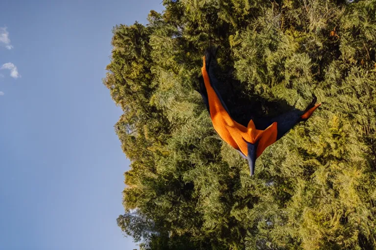 Prompt: Flying Fox, Nature photography, airborne, mid-flight, professional photo, 8k