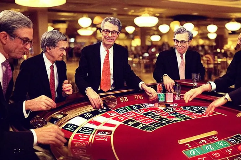 Image similar to “Alan Greenspan, Ben Burnanke, and Jerome Powell playing roulette with American inflationary policy in a Monty Carlo Casino”