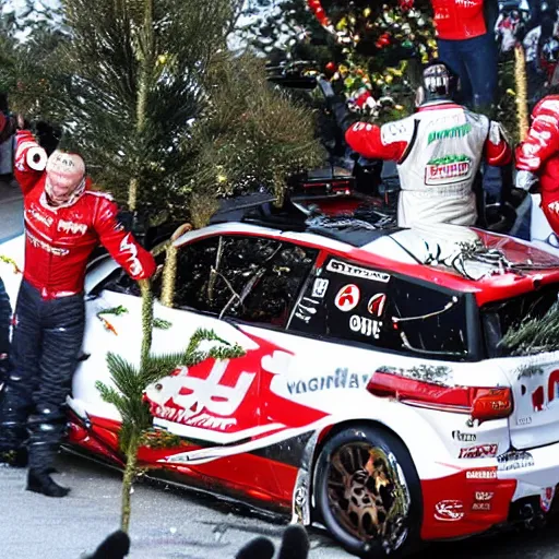 Image similar to Petter Solberg after he crashed into the christmas tree