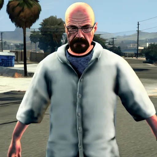 Image similar to Walter White as a character in Gta San Andreas, screenshot, rockstar games, pc game, 4k