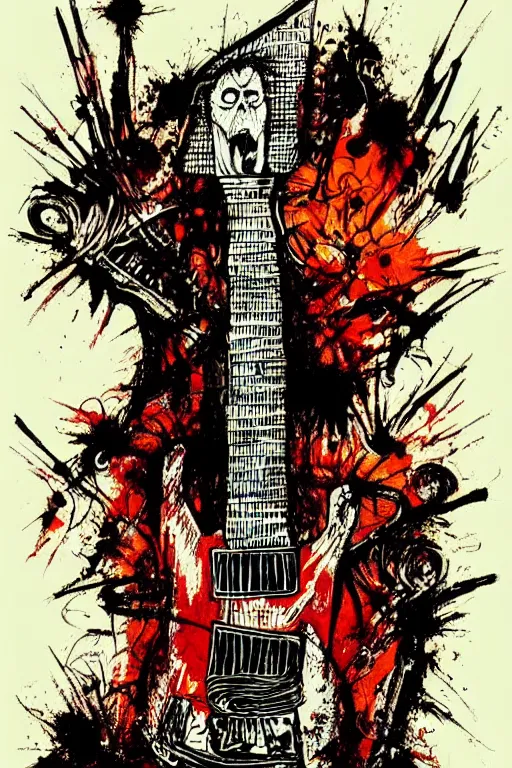 Image similar to electric guitar from hell by ralph steadman