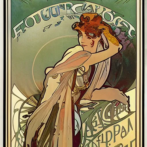 Image similar to Advertising for futuristic car by Alphonse Mucha