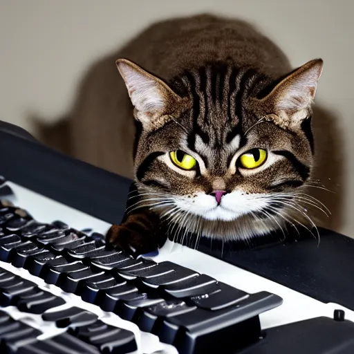 Image similar to angry cat typing on a mechanical keyboard.