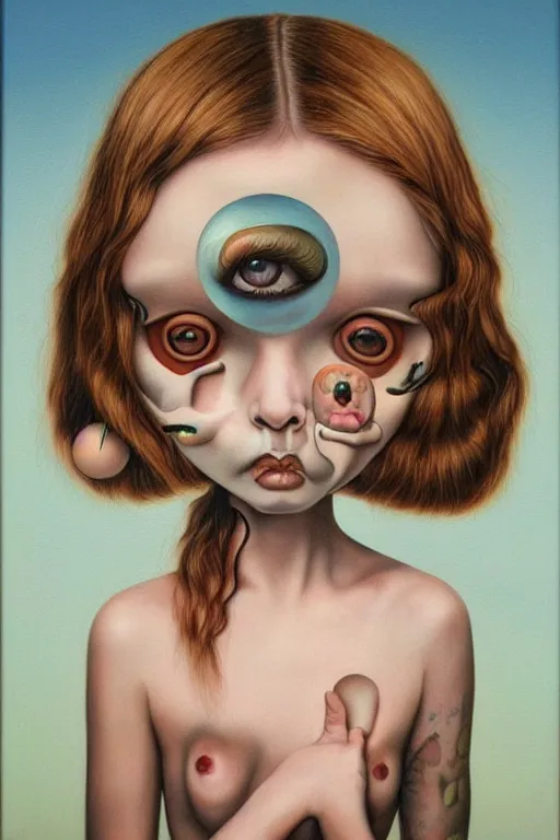 Prompt: pop surrealism, lowbrow art, realistic cute girl painting, hyper realism, muted colors, trevor brown, mark ryden style