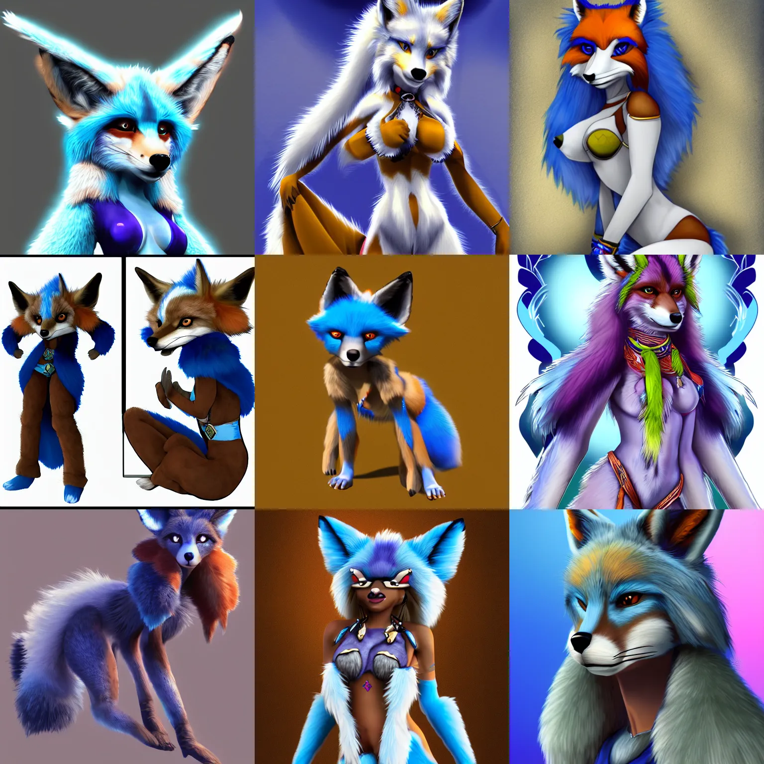 Prompt: krystal, a vixen with blue fur, wearing tribal clothing, female fox, tribal clothing, artstation, furry furaffinity, krystal from star fox