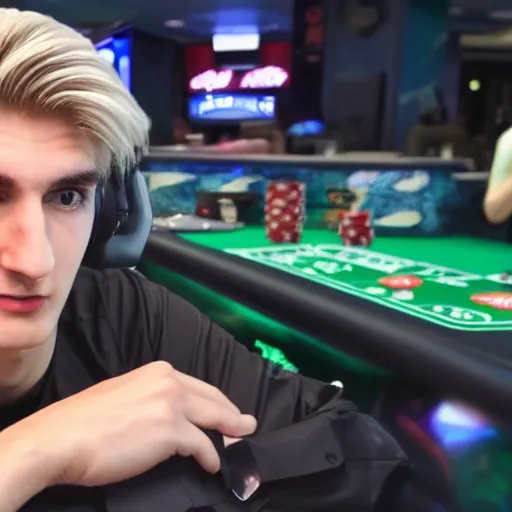 Image similar to really handsome gigachad xqc gambling : : realistic : : 1 dslr : : 1 - - quality 2