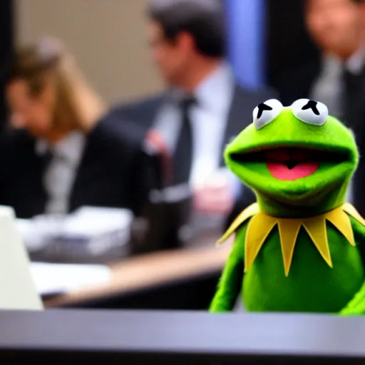 Image similar to Kermit the Frog on trial for his many war crimes