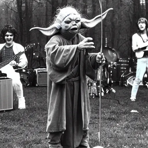 Image similar to yoda performing at woodstock