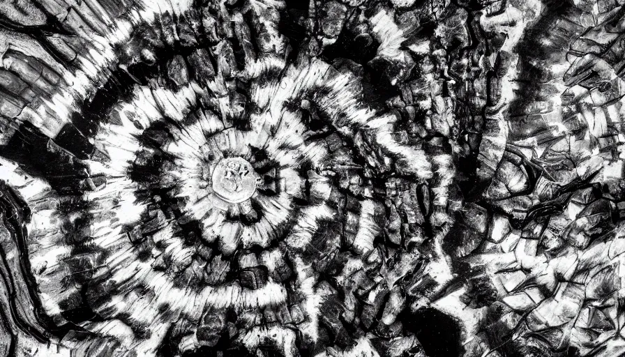 Image similar to petrified forest national park arizona in the style of bernie wrightson geode aesthetic abstract horror black and white