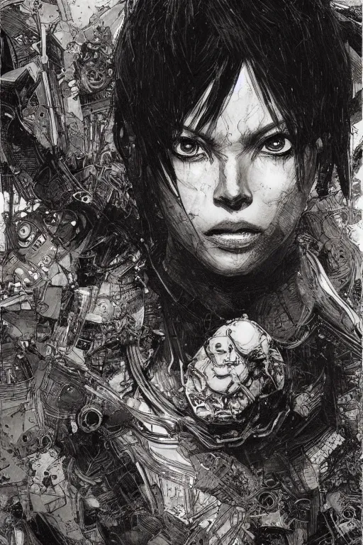 Image similar to portrait of makima from chainsaw man manga, pen and ink, intricate line drawings, by craig mullins, ruan jia, kentaro miura, greg rutkowski