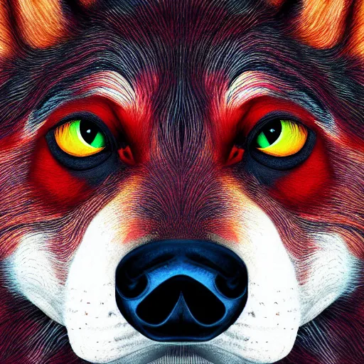 Image similar to zoomorphic a red face wolf, pepe the frog like face, digital painting, ultra sharp, by gary cook