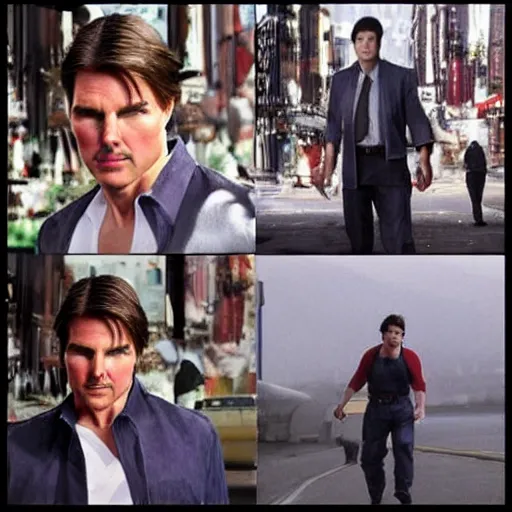 Prompt: tom cruise!!!!!!!! as mario, nintendo, hyperrealistic, film shot, photo