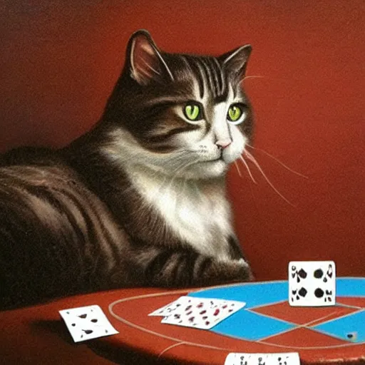 Prompt: a cat playing poker