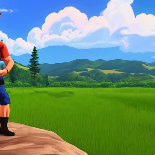 Image similar to hank hill in fortnight, 4 k, hyper realistic, dslr, high resolution, landscape, beautiful, game screenshot