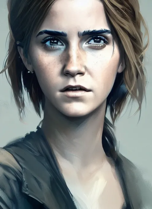 Prompt: greg rutkowski highly detailed portrait of emma watson gta 5 art, unreal engine, hot, fantasy art by stephen bliss