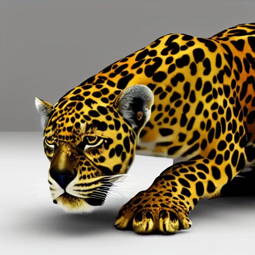 Prompt: golden jaguar with glowing blue eyes, octane render