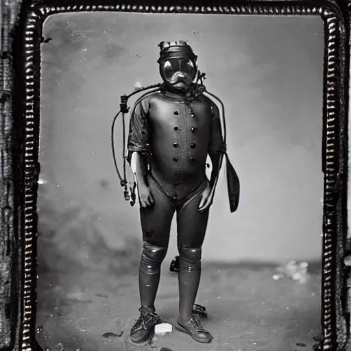 Image similar to tintype photo, antique diving suit