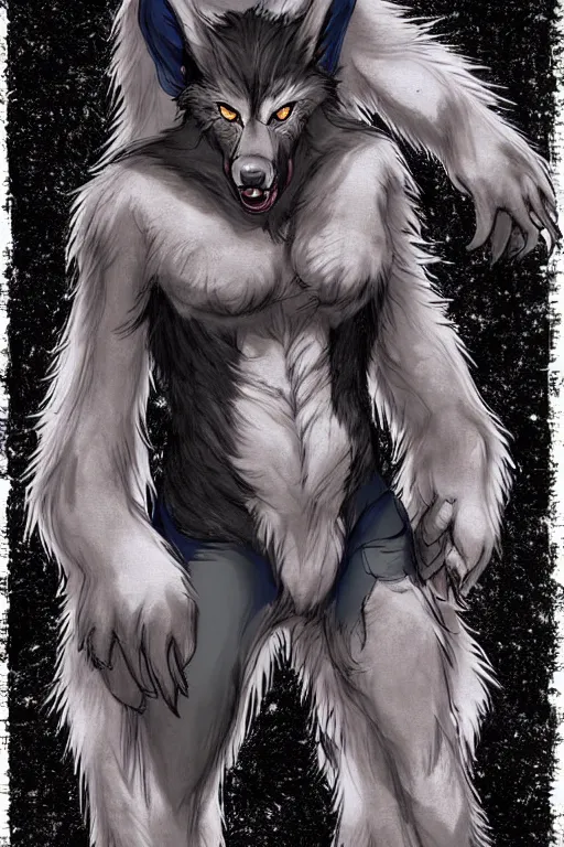 Image similar to a werewolf, fursona!!!!, by kawacy, trending on furaffinity, full body, furry art