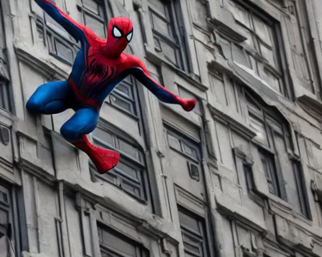 Image similar to photograph of spider - man on a building movie set