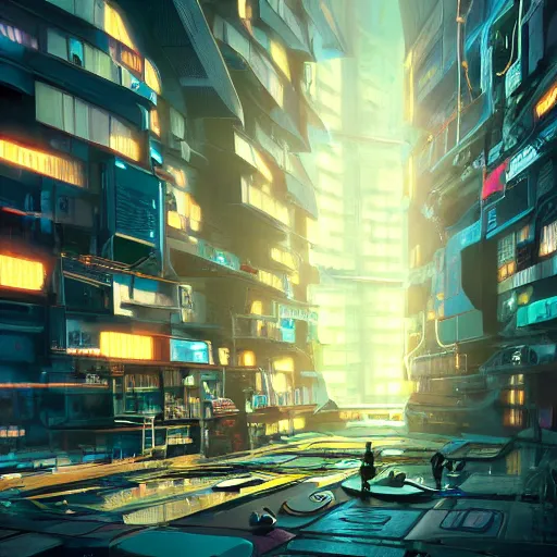 Image similar to the cyberpunk apartment, render, octane, 4k, highly detailed, vivid colors, high definition, by James Gilleard and Makoto Shinkai