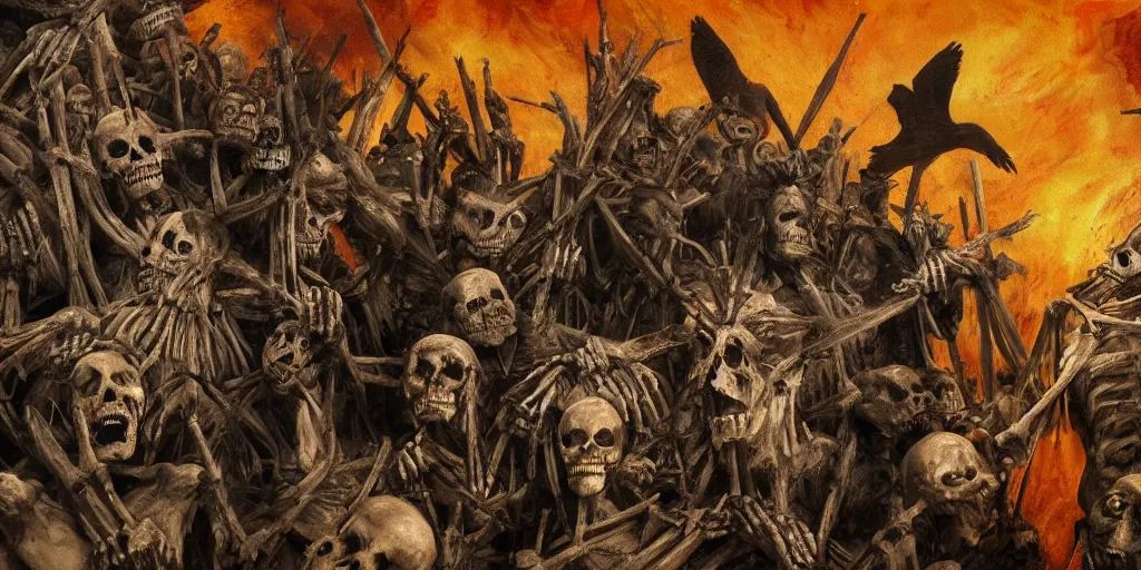 Image similar to dante's inferno painting biden, crows, skeletons, crosses, dark beauty, rotten gold, perfect faces, extremely detailed, cinema 4 d, unreal engine.