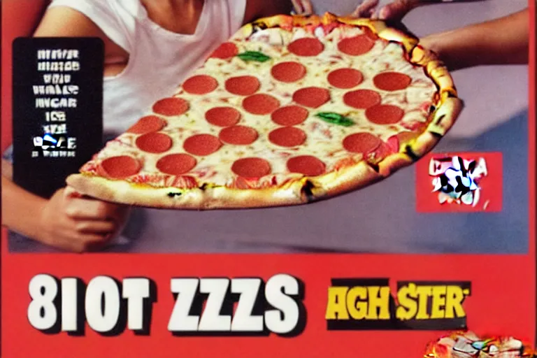 Image similar to 80s, pizza, advertisement, high quality